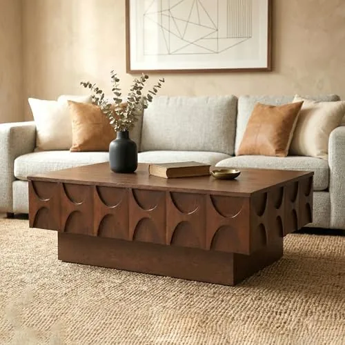 lktart coffee table with storage rectangle coffee table with sliding top 386 mid century fluted center table for living room home office walnut