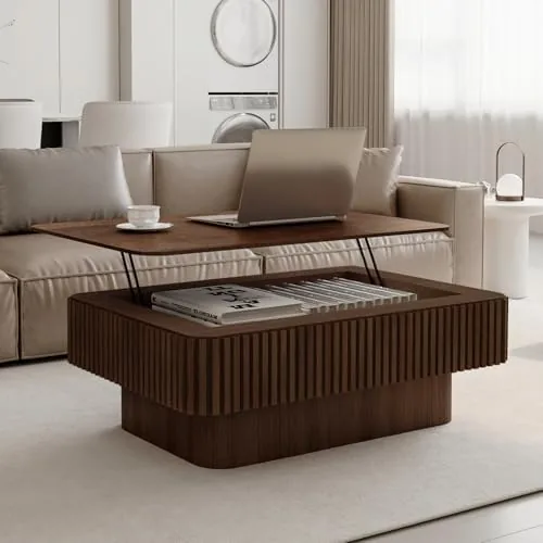 lktart lift top coffee table for living room mid century modern coffee table with hidden storage solid wood veneered rectangle center tea table for small space apartment 386l14h walnut