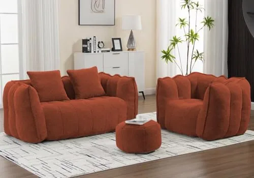 lktart reddish brown bean bag sofa set modern style 6457 w x 3386 d x 2323 h includes bean bag sofa bean bag chair ottoman perfect for living room bedroom balconies dorms game rooms